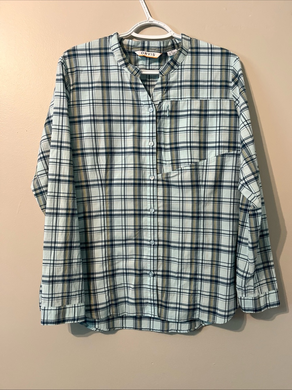 Women’s Orvis Long Sleeve Blue Plaid Button Up Lightweight Large